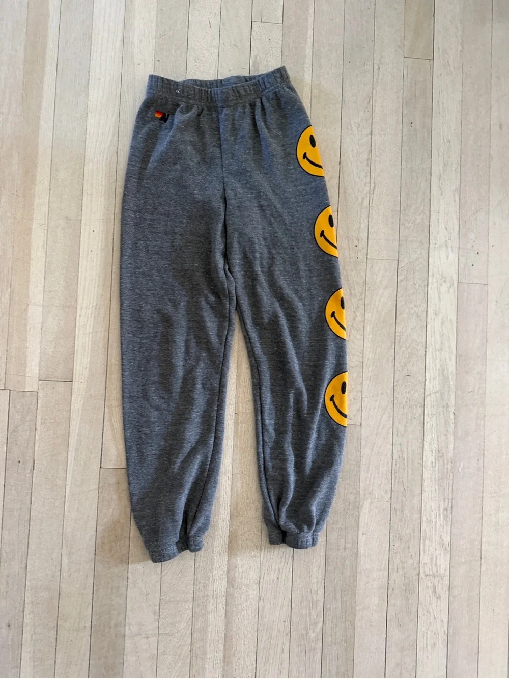 Aviator Nation Gray Sweatpants with Yellow Smiley Side Prints